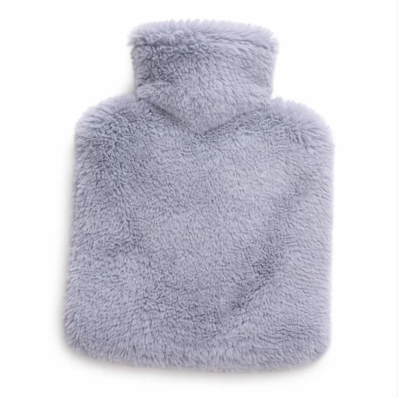 Bouillotte Eau Housse Fausse Fourrure Grise 2L