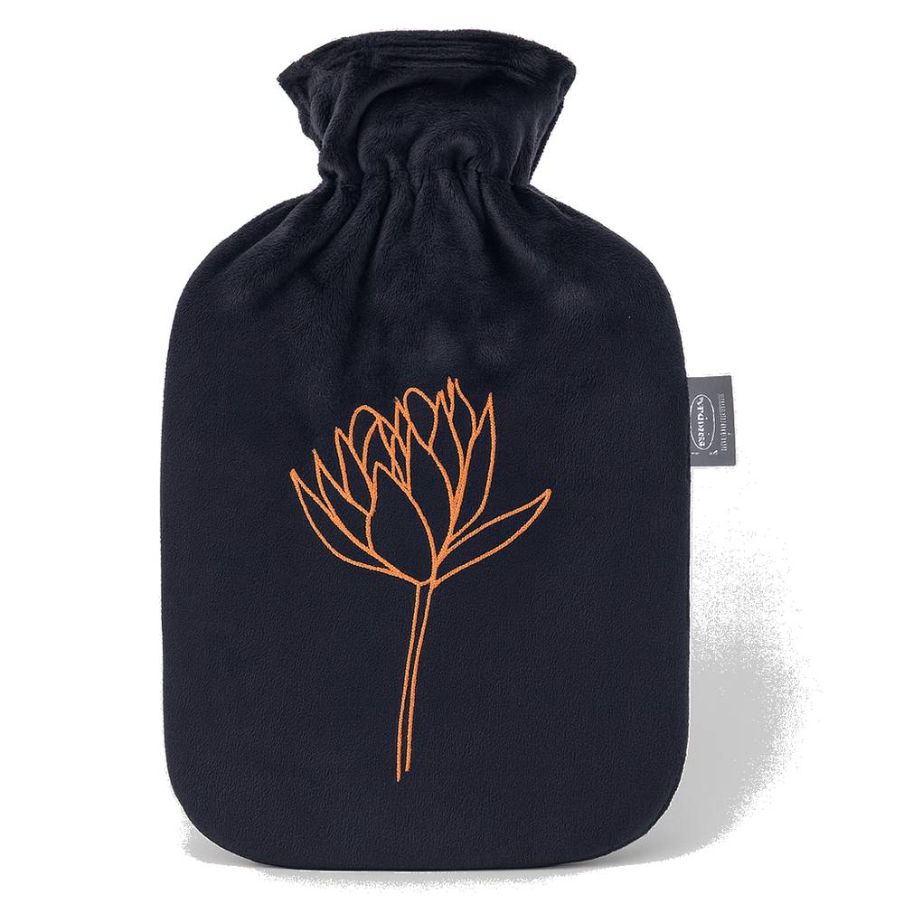 Bouillotte Eau Velours Noire Fleur de Lotus 2L